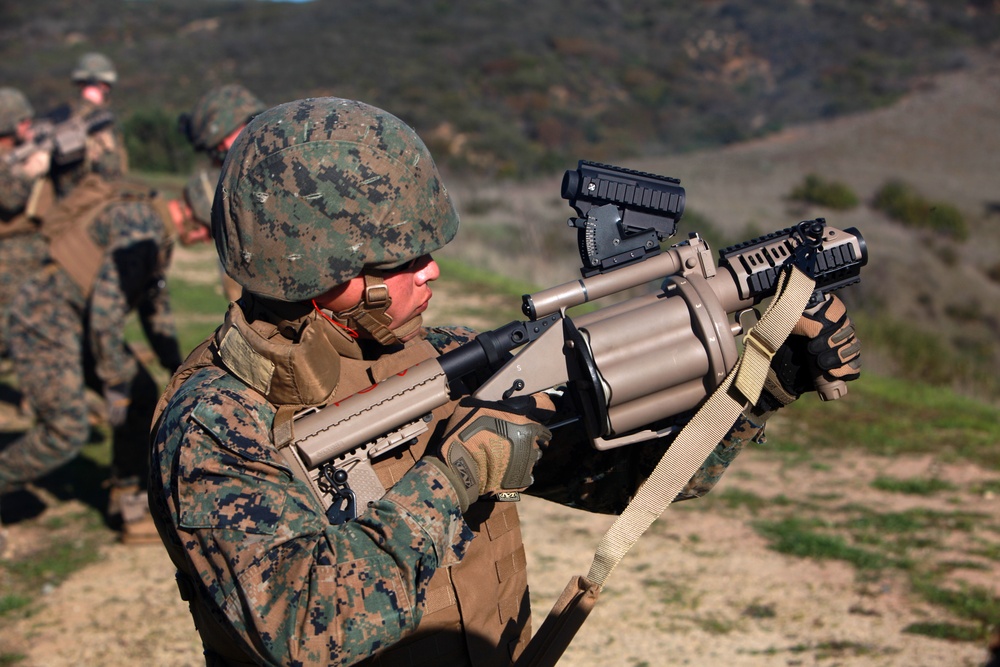Marines fire M32 grenade launcher aboard Camp Pendleton