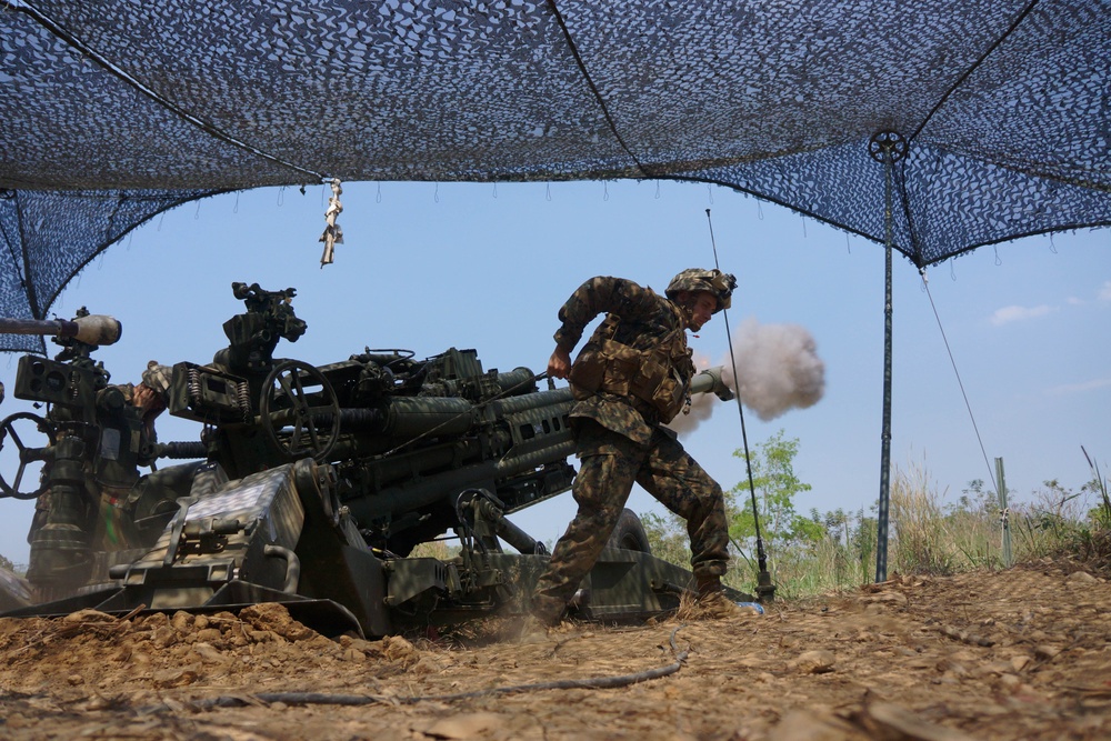 M Battery on target with artillery