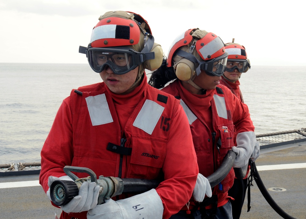Sailors conduct Crash and Smash Drill aboard USS Blue Ridge
