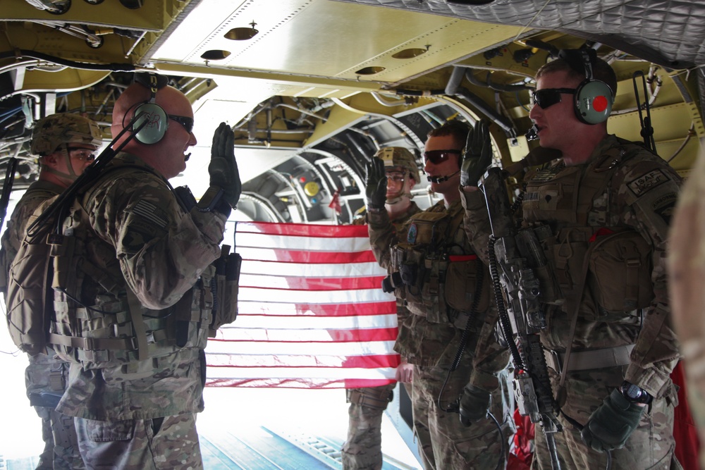 C Company, 2-327 Infantry re-enlistment in CH-47 Chinook