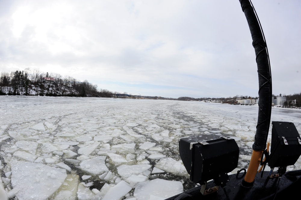 Coast Guard Cutter Shackle and Tackle break ice on the Penobscot River