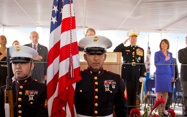 Christening ceremony of the Mobile Landing Platform USNS Monford Point