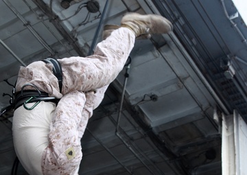 Helicopter Rope Suspension Technique Masters, Maritime Raid Force practice rappelling techniques