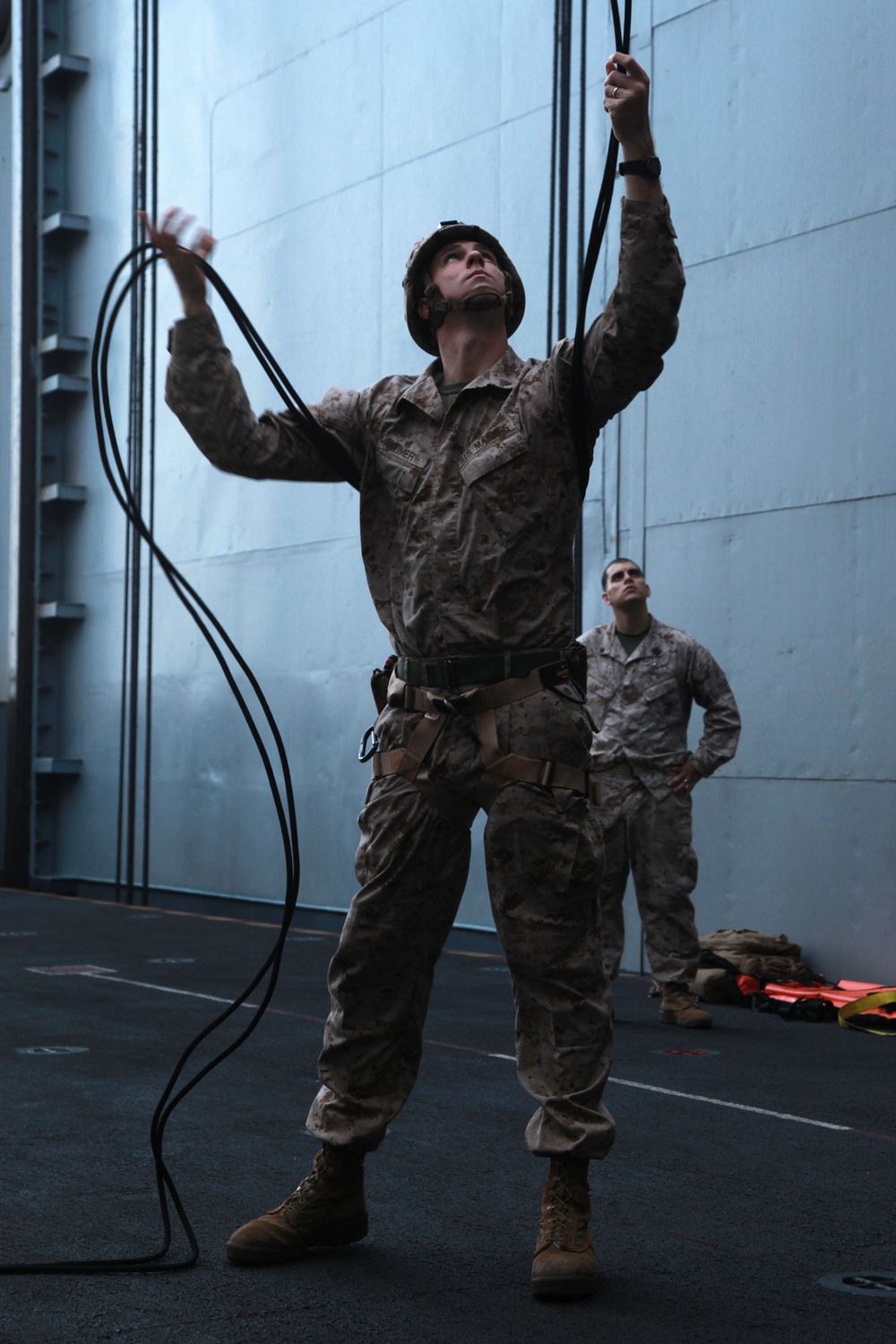 Helicopter Rope Suspension Technique Masters, Maritime Raid Force practice rappelling techniques