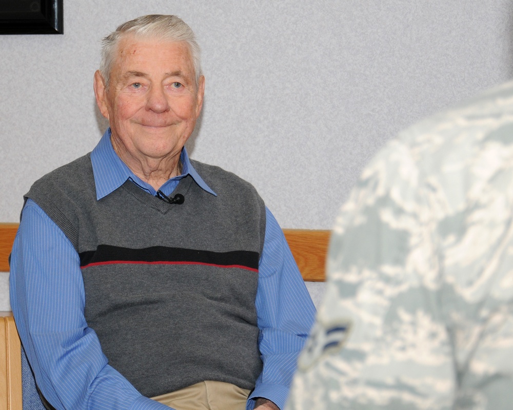 Retired Chief Master Sgt. of the Air Force Bob Gaylor speaks to Team Mildenhall airmen