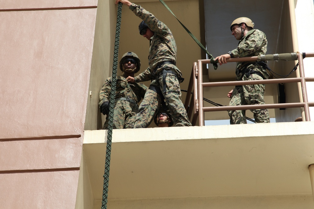 Infantry Marines on Guam master fast rope and rappel