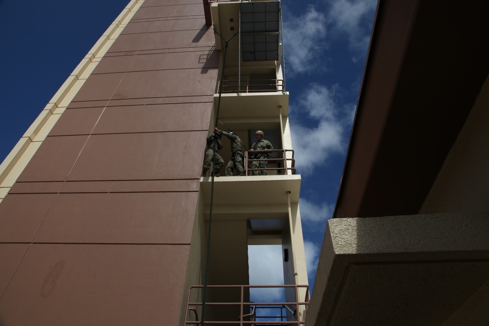 Infantry Marines on Guam master fast-rope and rappel