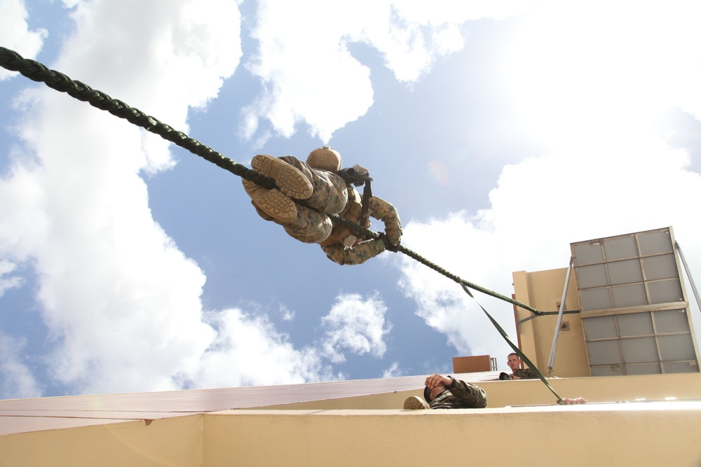 Infantry Marines on Guam master fast rope and rappel