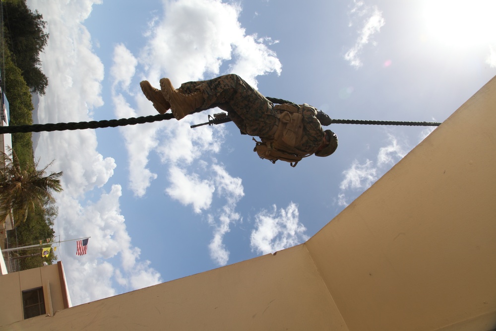 Infantry Marines on Guam master fast rope and rappel