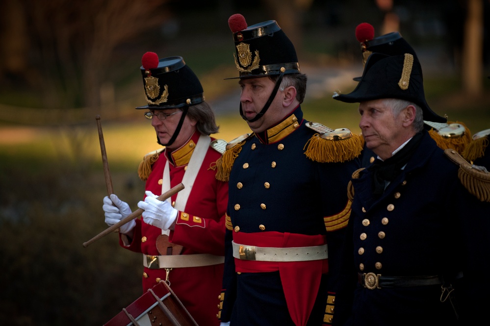Old Guard marches during a ceremony for 2 USS Monitor sailors