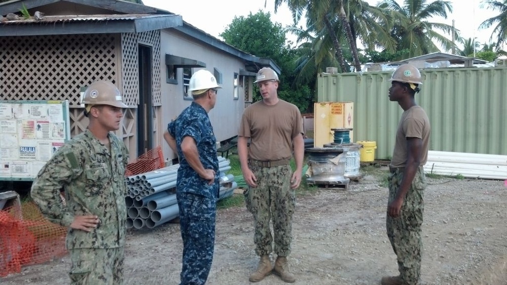 Chaplain Gregory Uvila visits NMCB 5 Detail in Diego Garcia