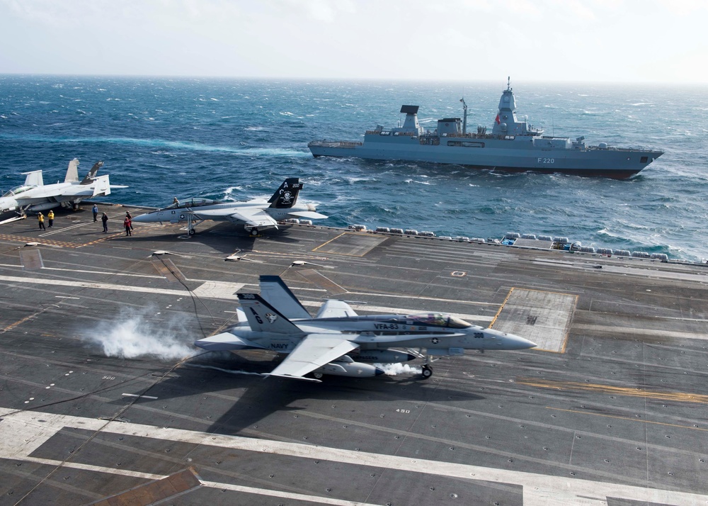 F/A-18F Super Hornet lands on flight deck of USS Dwight D. Eisenhower