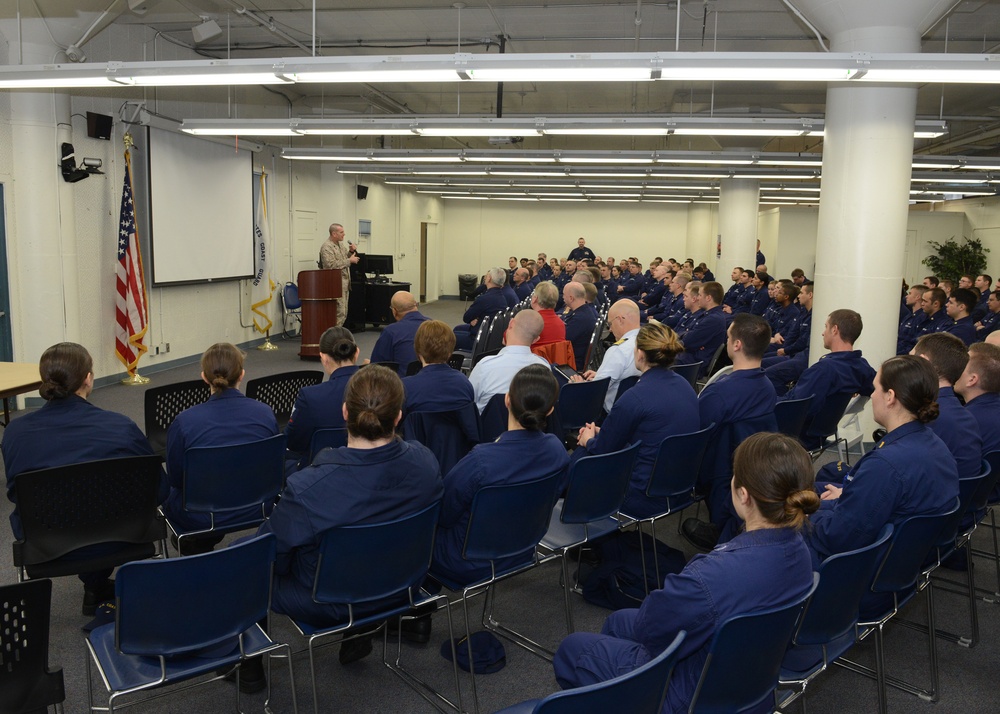 Sgt. Maj. Battaglia addresses Seattle-based Coast Guardsmen
