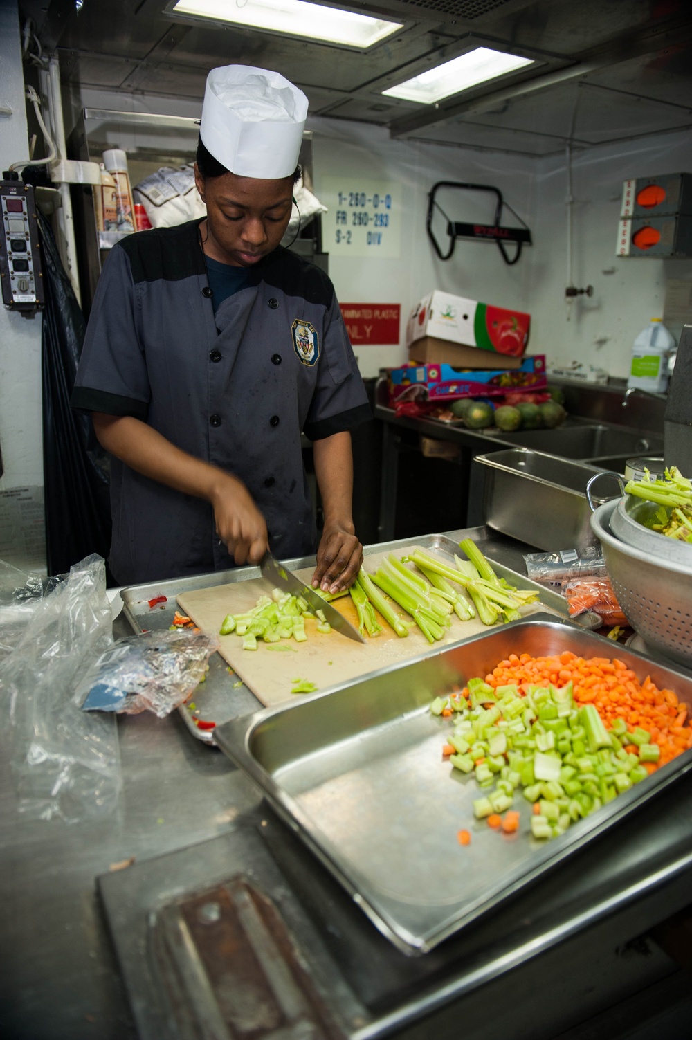 USS Mobile Bay sailor prepares meal