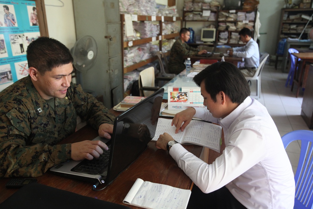 US sailors help organize files during Cambodia MEDEX 13-1