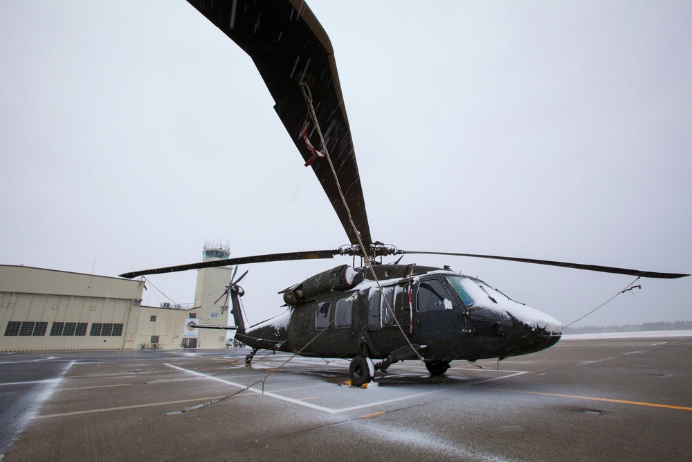 Black Hawk on Flight line in winter