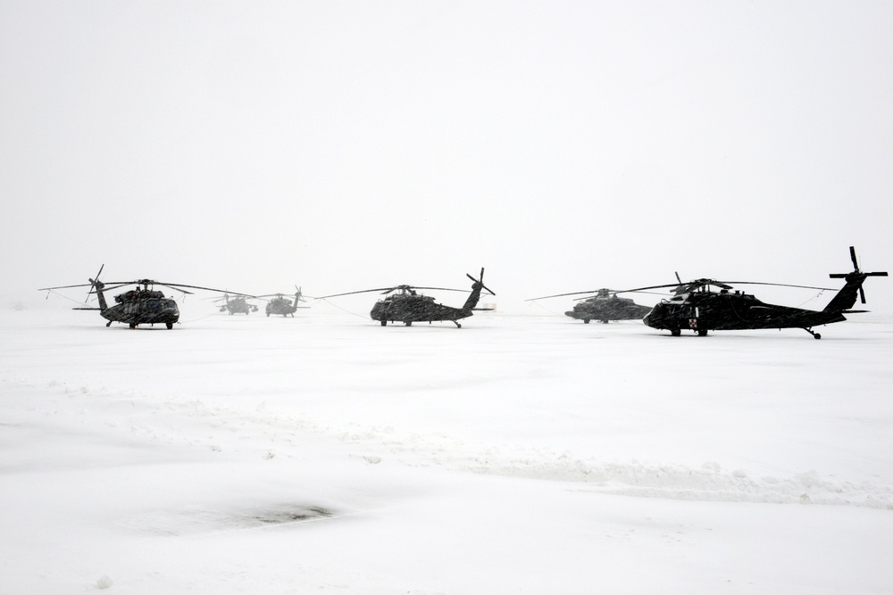 UH-60s in a blizzard