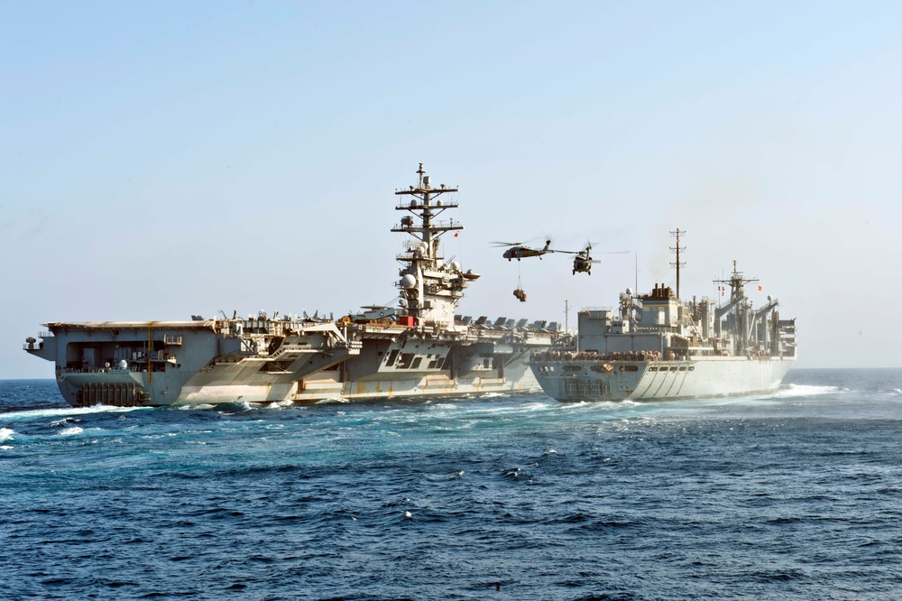 USS Dwight D. Eisenhower conducts a replenishment at sea