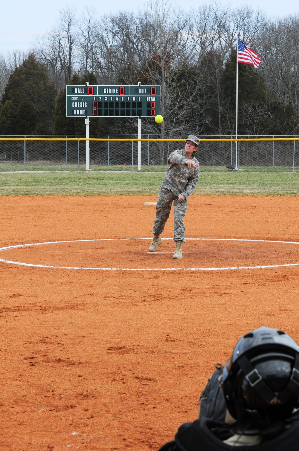 Sustainer throws first pitch at Fort Knox High School softball game