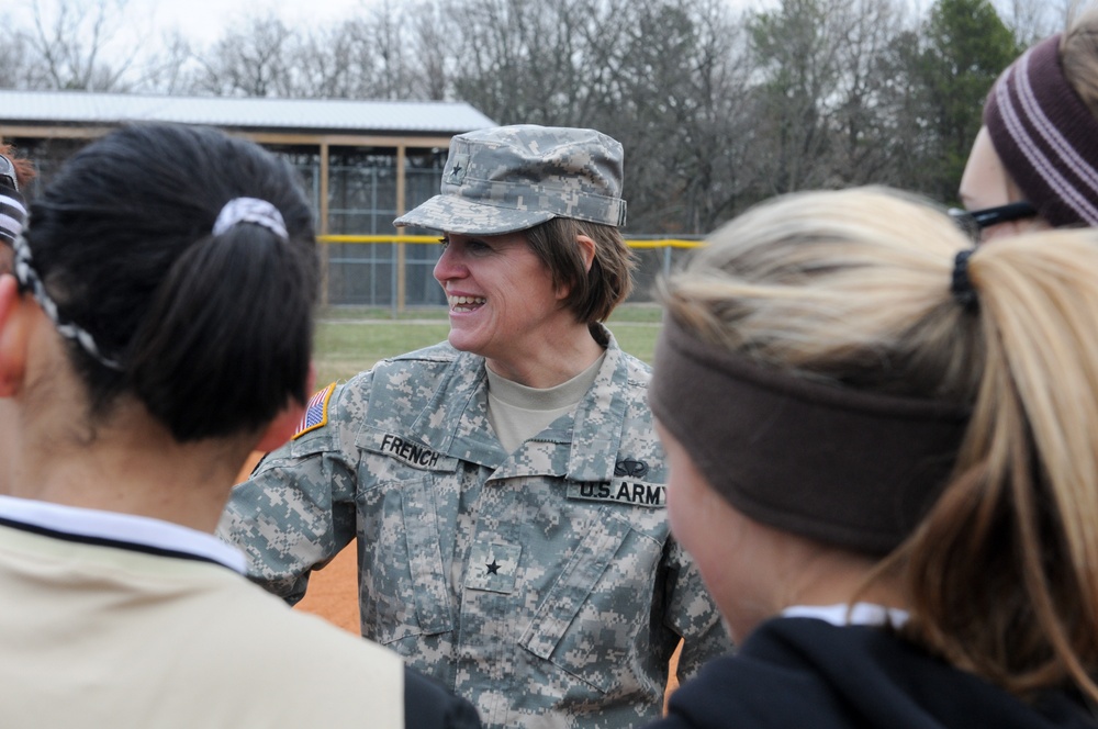 Sustainer throws first pitch at Fort Knox High School softball game