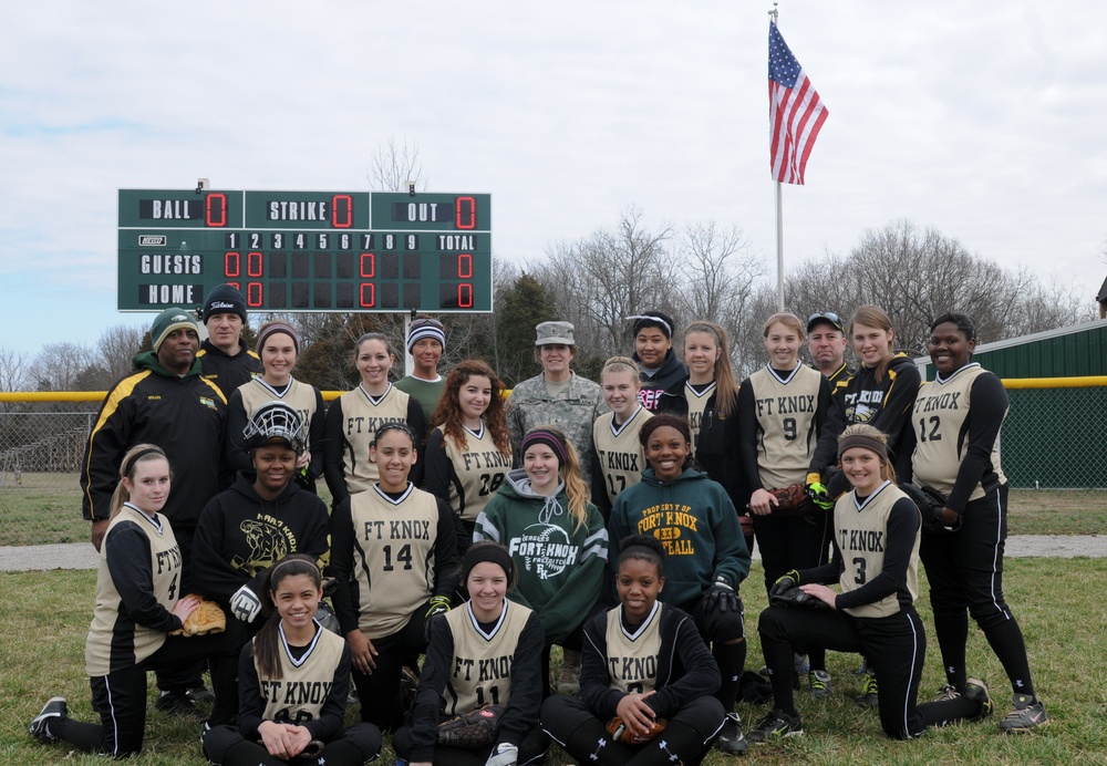 Sustainer throws first pitch at Fort Knox High School softball game