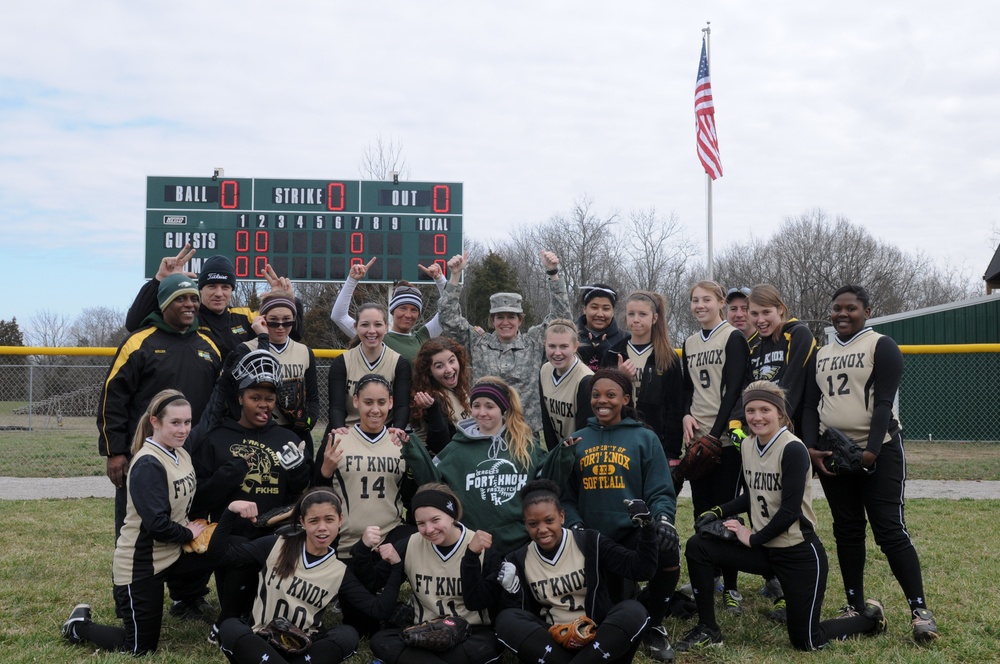 Sustainer throws first pitch at Fort Knox High School softball game