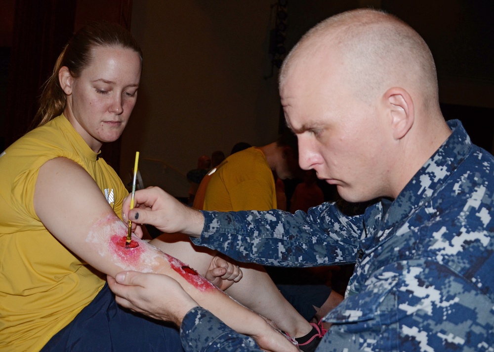 USS Frank Cable sailors prepare for mass casualty exercise