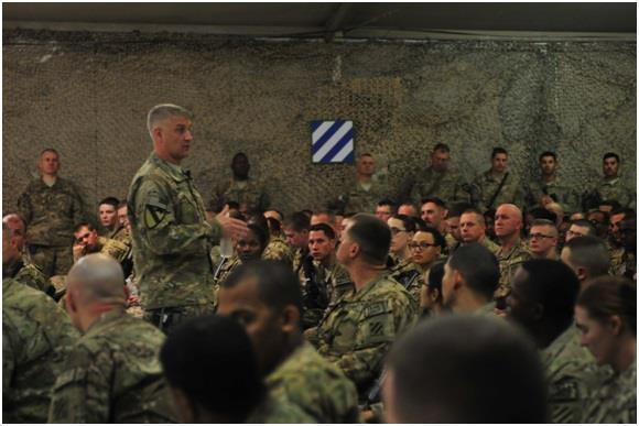 Sgt. Maj. of the Army Chandler visits with deployed soldiers