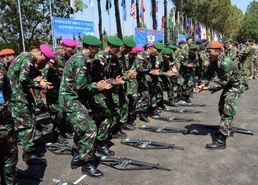 Indonesian National armed forces soldiers celebrate at Shanti Prayas-2