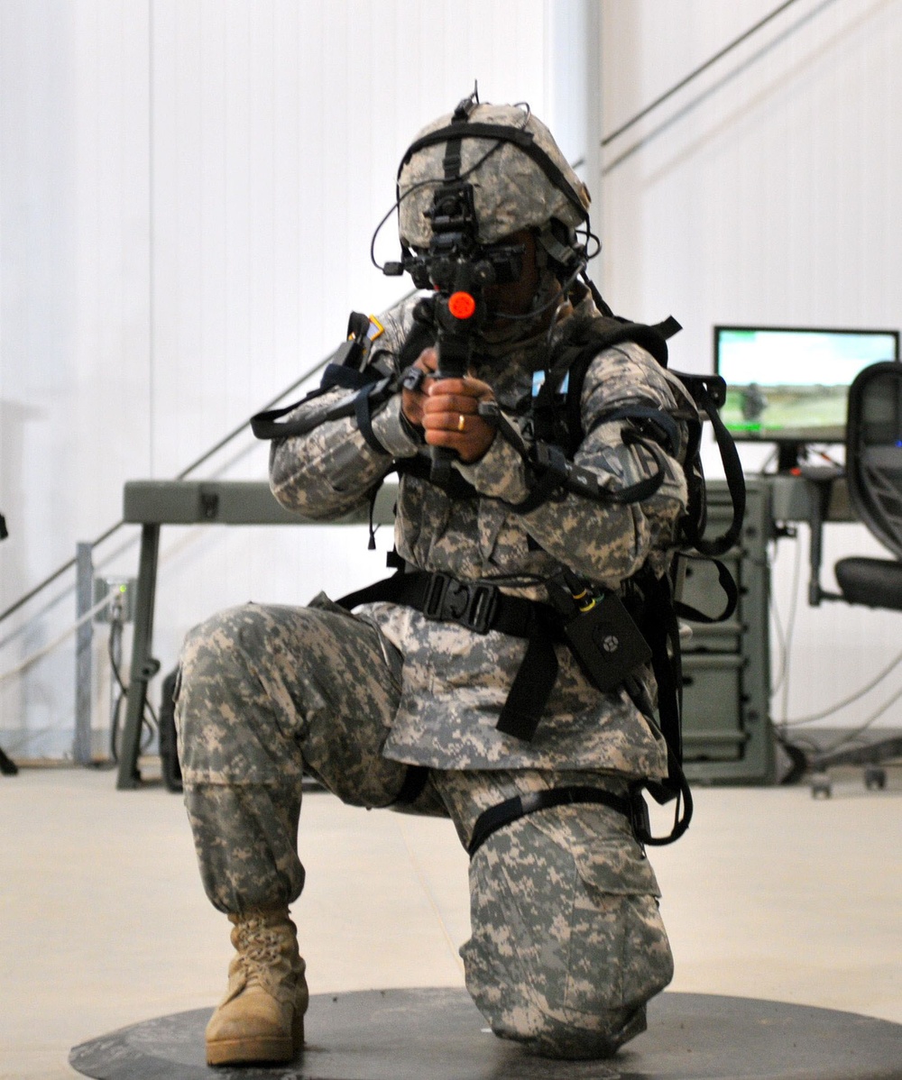 189th Infantry soldier works on team communication with Dismounted Soldier Training System