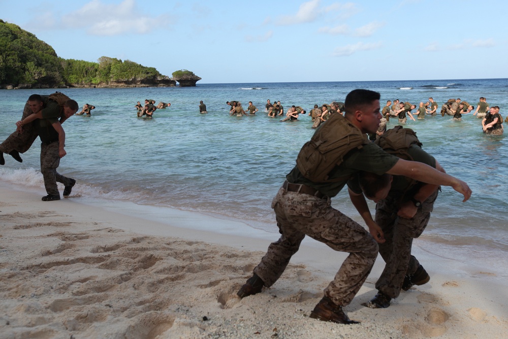 Marines PT on the beach during Exercise Gauhan Shield