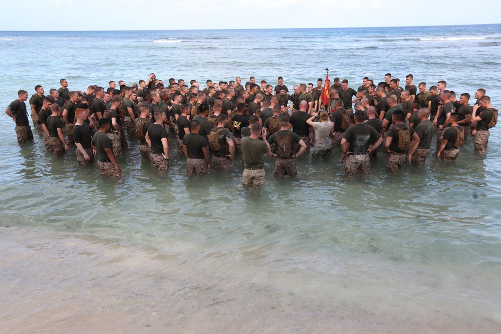 Marines PT on the beach during Exercise Gauhan Shield