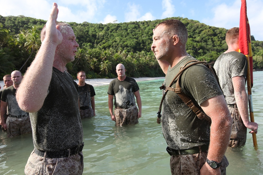 Marines PT on the beach during Exercise Gauhan Shield