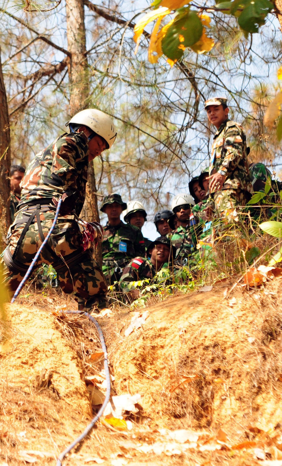 Nepalese Army Rangers demonstrate disaster rescue techniques at Shanti Prayas-2