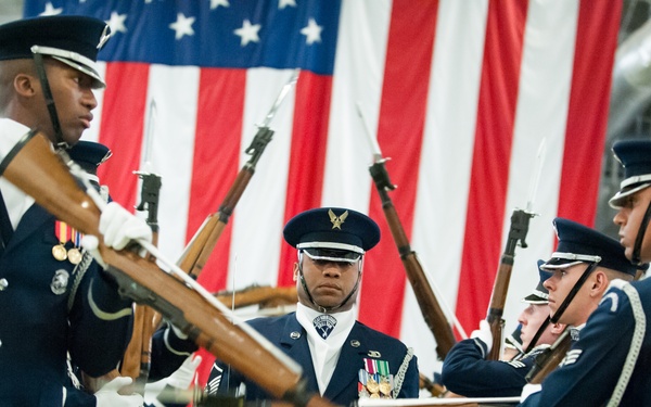 Drill Team presents arms at JB MDL