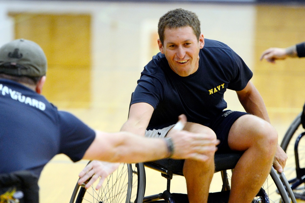 Basketball practice for the Navy's Warrior Games basketball team