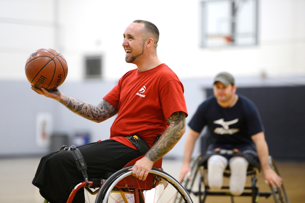 Basketball practice for the Navy's Warrior Games basketball team