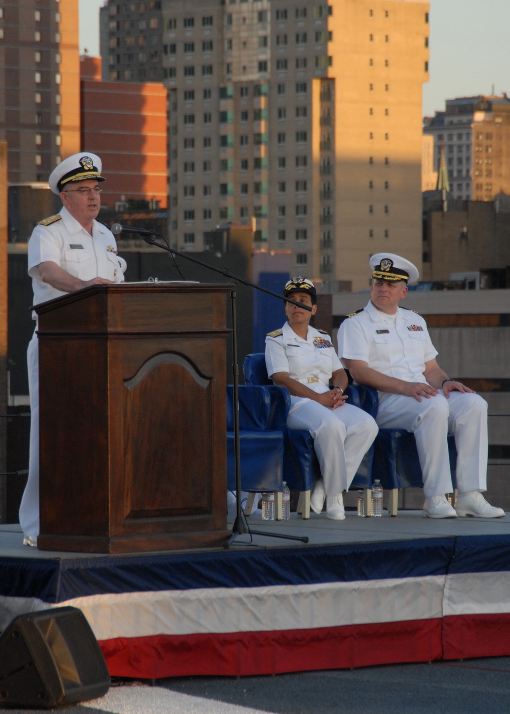 Admiral aboard USS Iwo Jima in New York