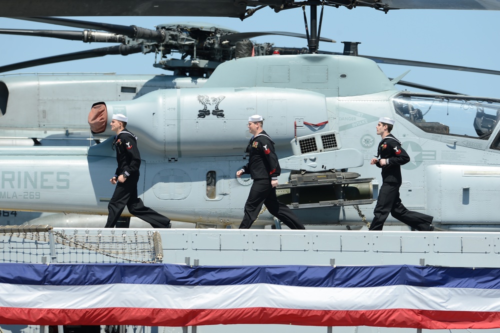 USS Arlington sailors prep to man the rails