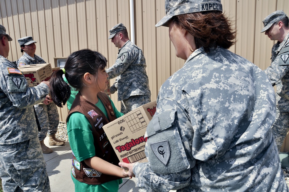 Girl Scouts deliver cookies to Camp Atterbury for Operation: Cookie Drop