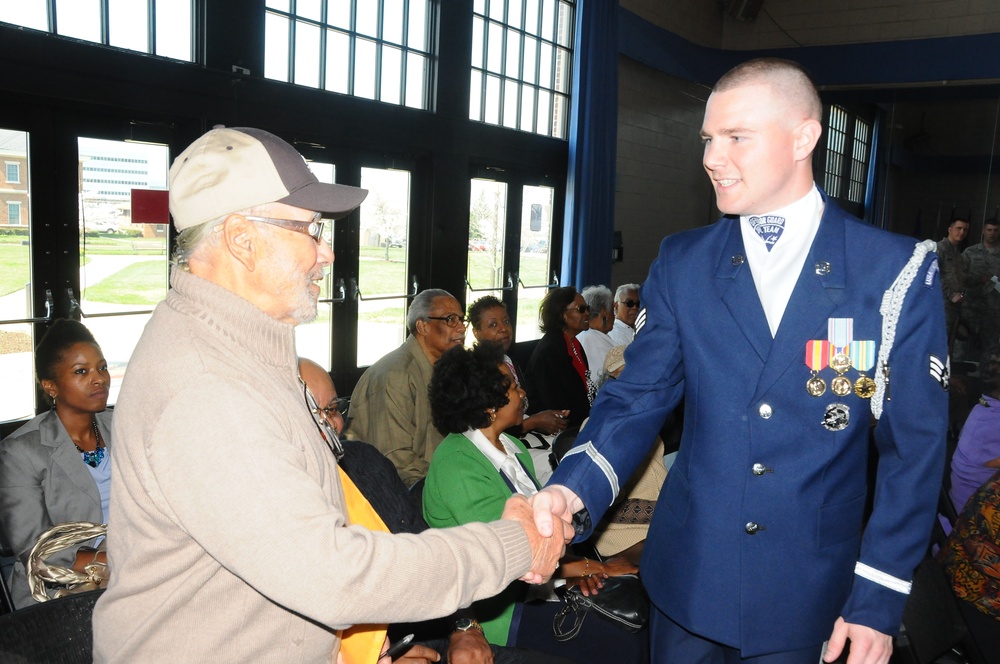 Air Force Honor Guard member meets local AARP member