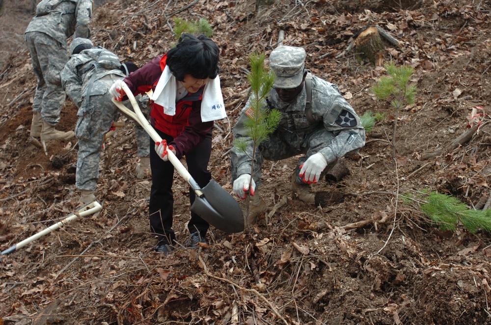 Warrior Brigades plant trees for Arbor Day