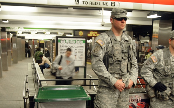 Soldiers Deploy to MBTA subway stations following the Boston Marathon bombing