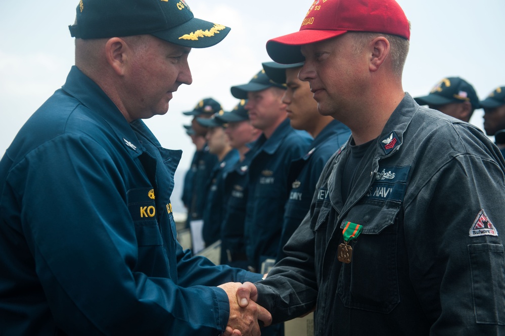 Awards ceremony aboard USS Mobile Bay