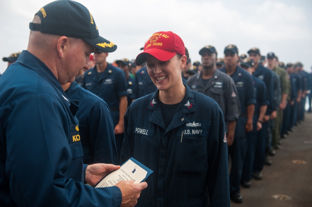 Awards ceremony aboard USS Mobile Bay