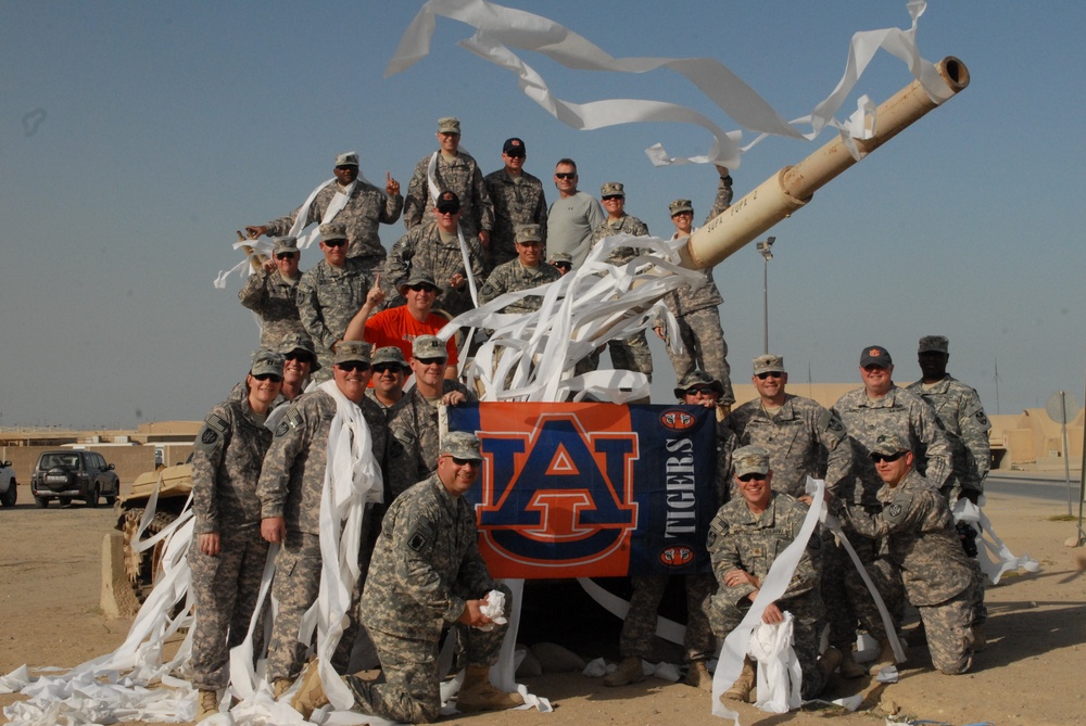 Auburn fans celebrate in Camp Arifjan