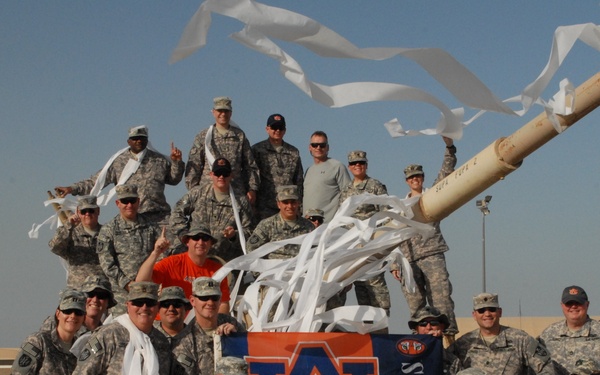 Auburn fans celebrate in Camp Arifjan