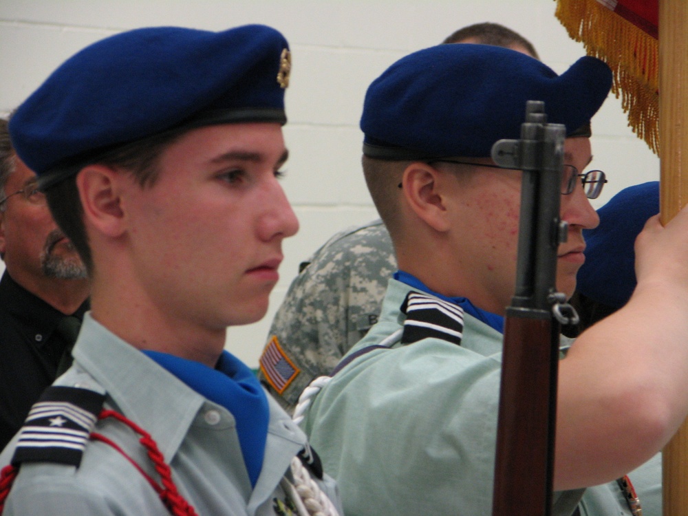 Chapin High School Jr. ROTC cadets present the colors