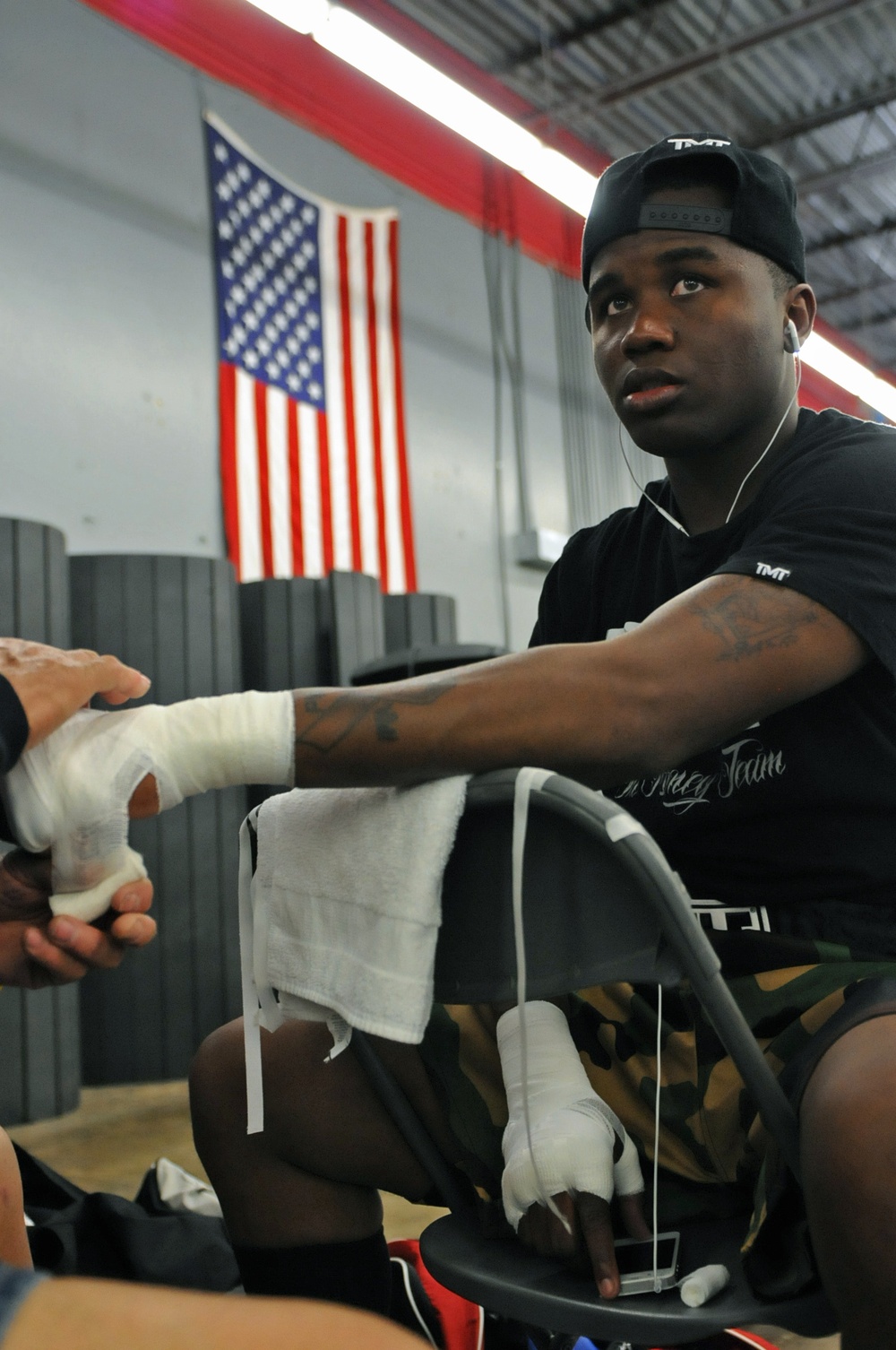 Amateur boxer and Army soldier prepares himself for a fight