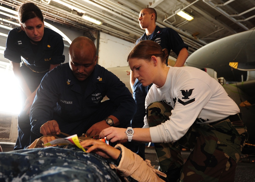 Sailors participate in mass casualty drill